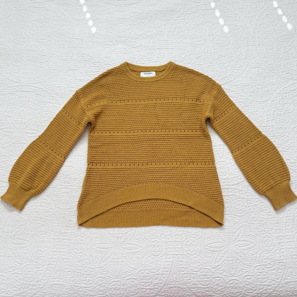 Old Navy Girls' Textured Knit Hi-Low Sweater, Mustard Sz L 10-12